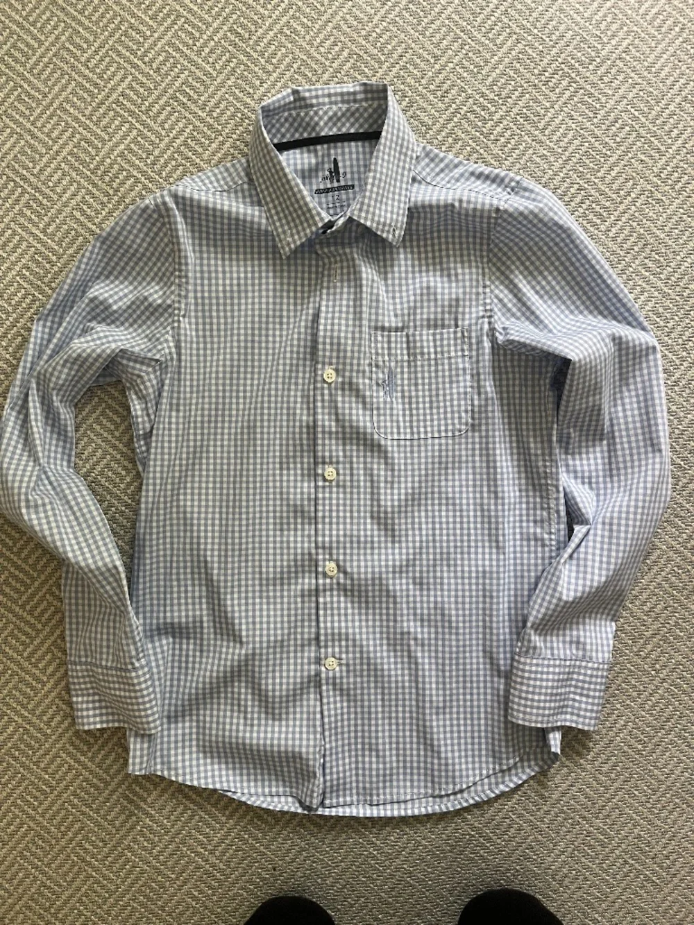 Johnnie-O Boys Size 12 Blue White Gingham Button Down Shirt